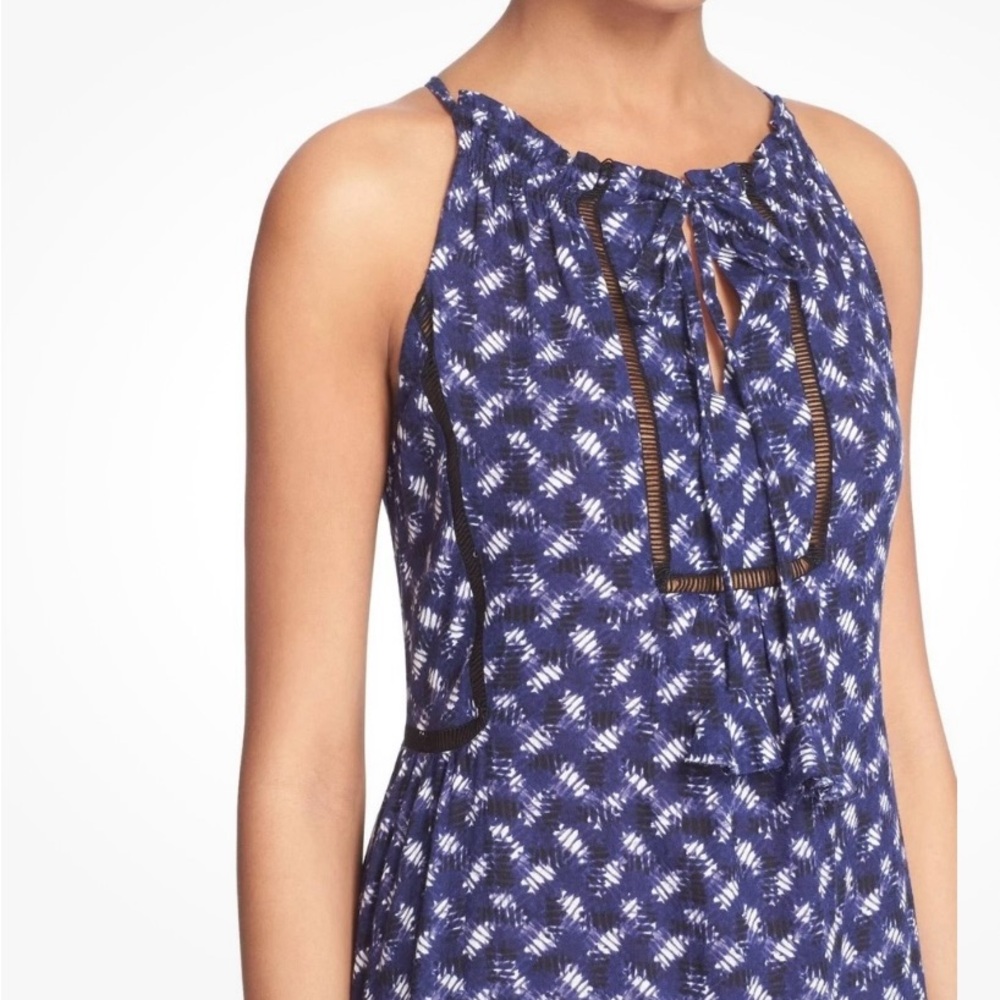 Rebecca Taylor Blue White Abstract Print Criss-Cross Weave Maxi Dress Size 6 - Picture 2 of 8